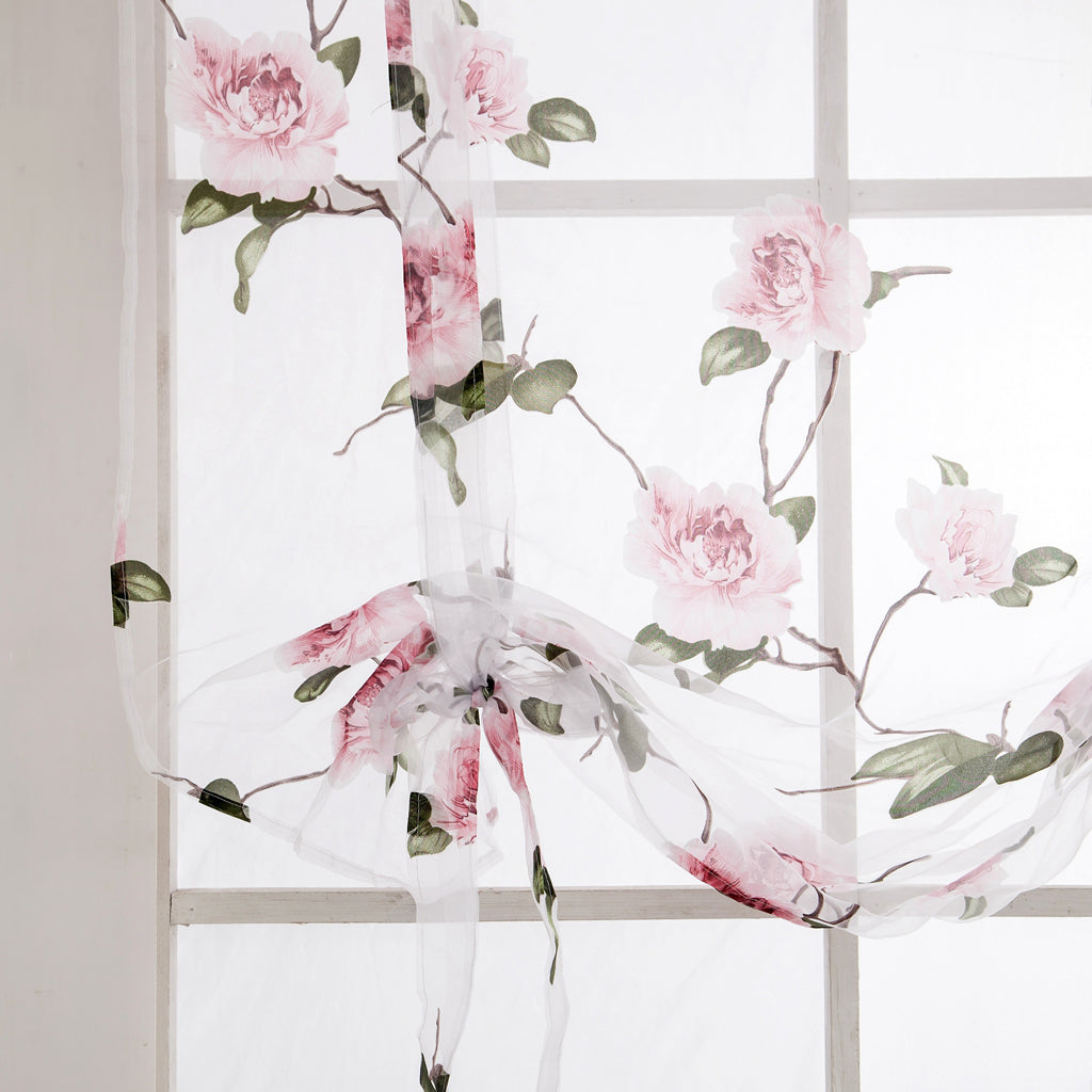 Floral Design Roman Short Window Curtain Sheer Voile #4 Pink 140x160cm