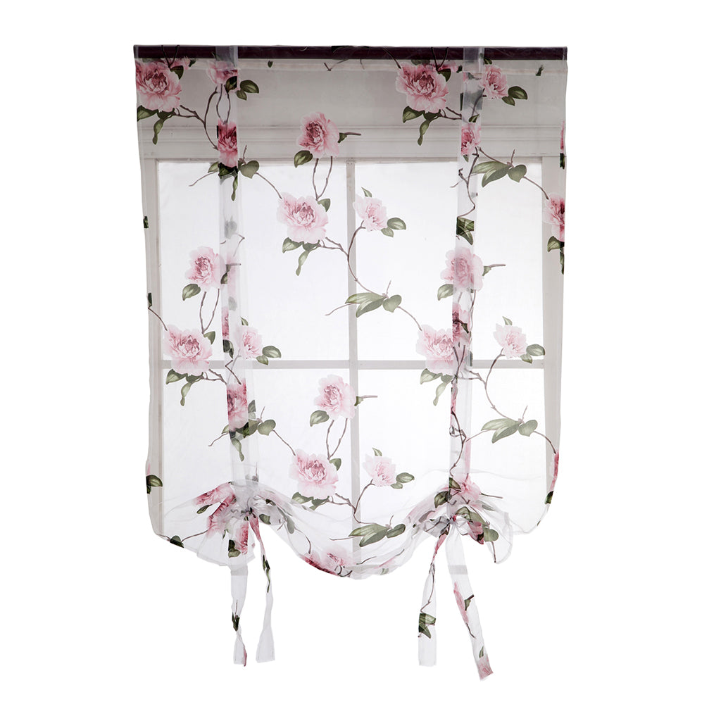 Floral Design Roman Short Window Curtain Sheer Voile #4 Pink 140x160cm