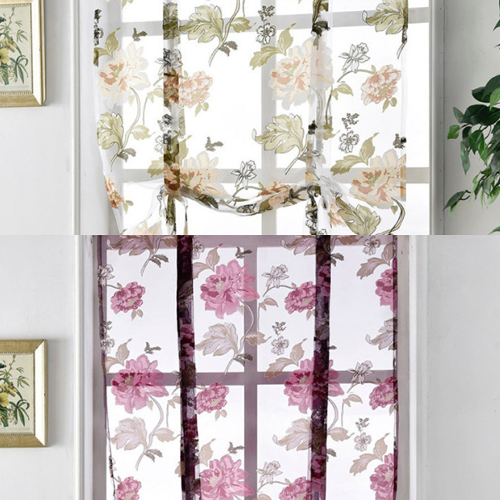 Flower Design Roman Window Curtain Sheer Voile #1 Red 80x100cm