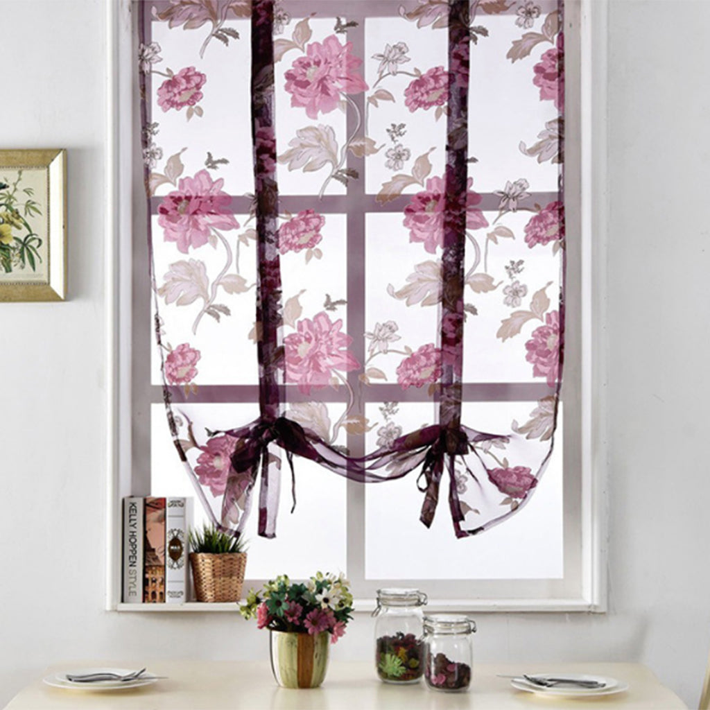 Flower Design Roman Window Curtain Sheer Voile #1 Red 80x100cm