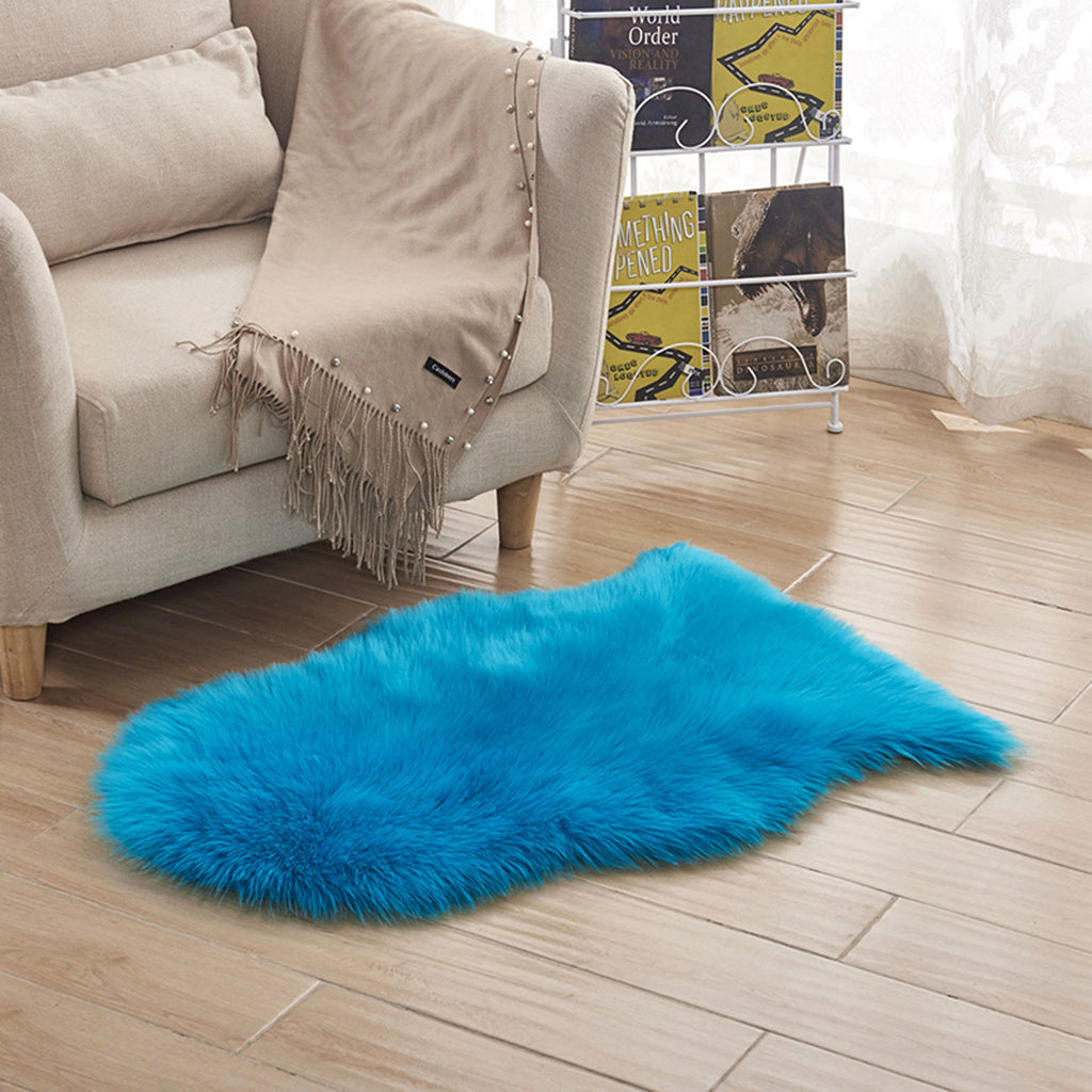 60x90cm Shaggy Soft Faux Sheepskin Area Rug Floor Carpet Mat Blue