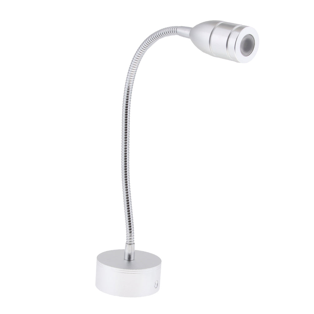 12V 2W LED Flexible Gooseneck Reading Chart/map Light with Switch Silver