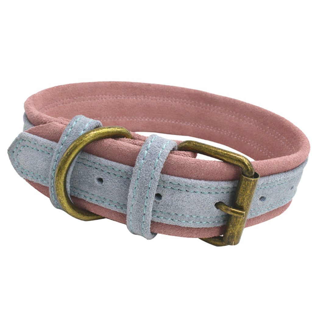 Double Frosted Traditional Adjustable Leather Pet Dog Collar Light Blue S