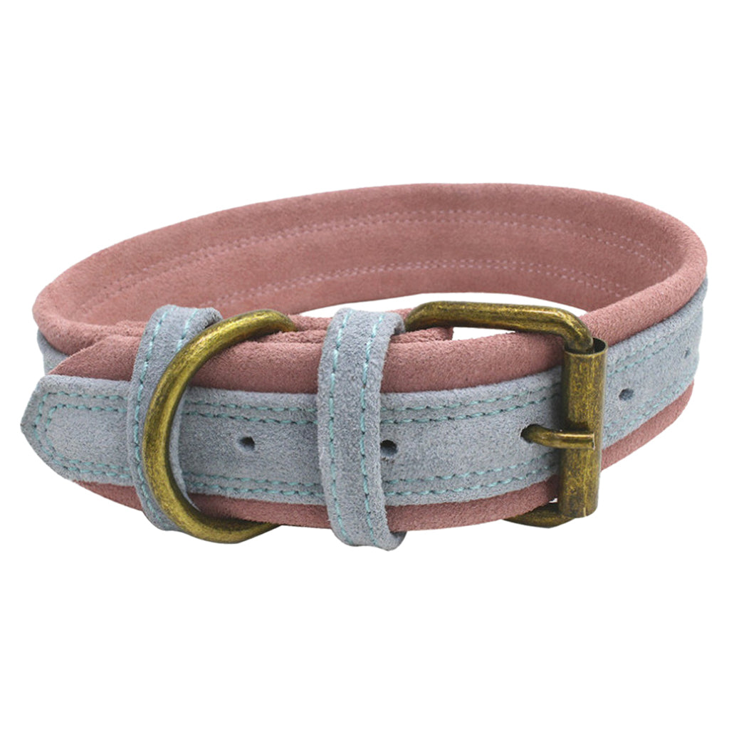 Double Frosted Traditional Adjustable Leather Pet Dog Collar Light Blue S