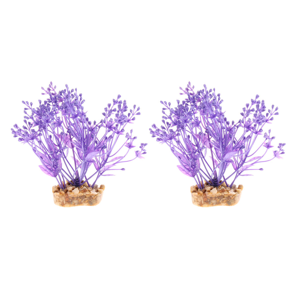 2Pcs Aquarium Reptile Artificial Water Grass Landscape Decoration Purple