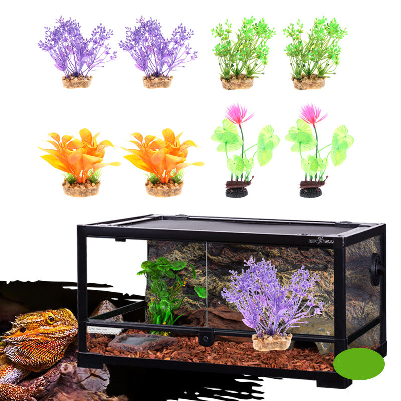 2Pcs Aquarium Reptile Artificial Water Grass Landscape Decoration Purple