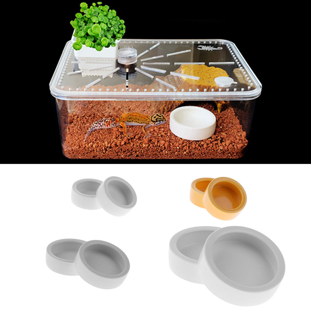 2Pcs Reptile Feeder Ceramics Reptile Lizard Food Bowl Anti-escape  White L