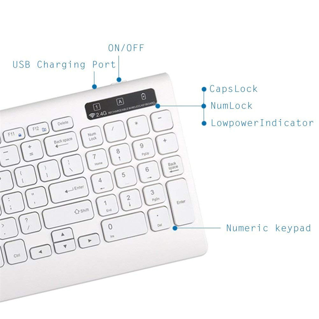 Wireless Keyboard Mouse Combo 2.4G USB for iOS Windows 10/7/XP Android white