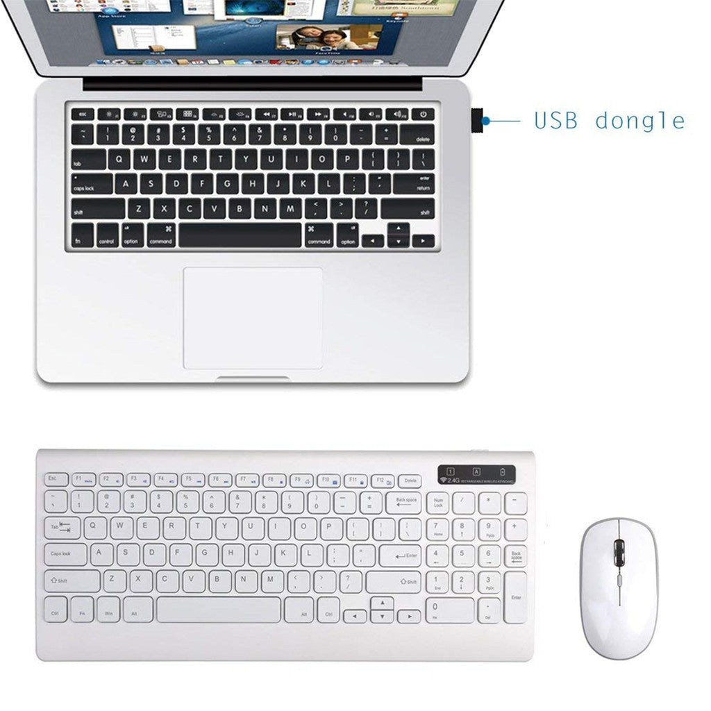 Wireless Keyboard Mouse Combo 2.4G USB for iOS Windows 10/7/XP Android white