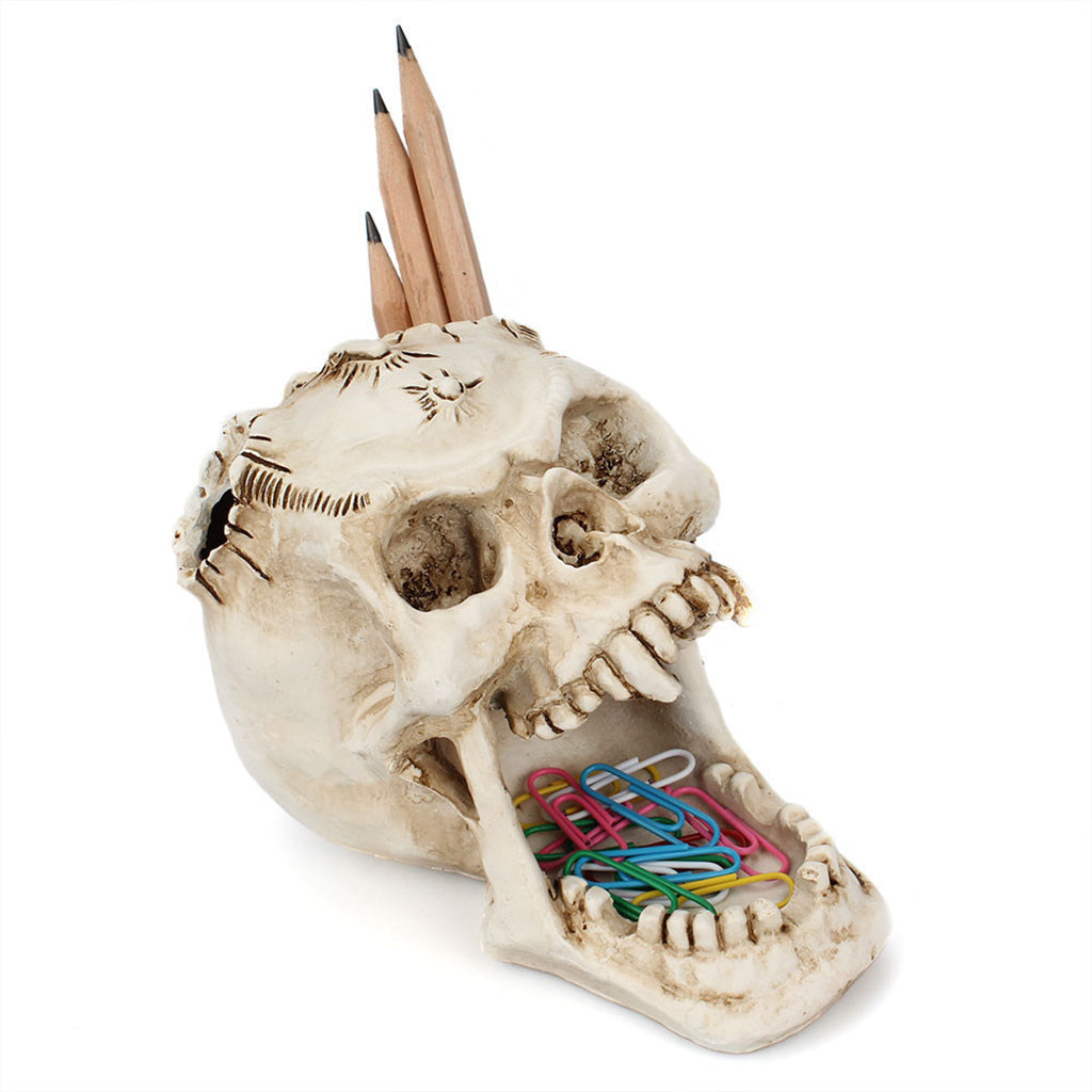 Resin Skull Heads Jewelry Storage Box Case Craft Organizer Brush Pot Dresser