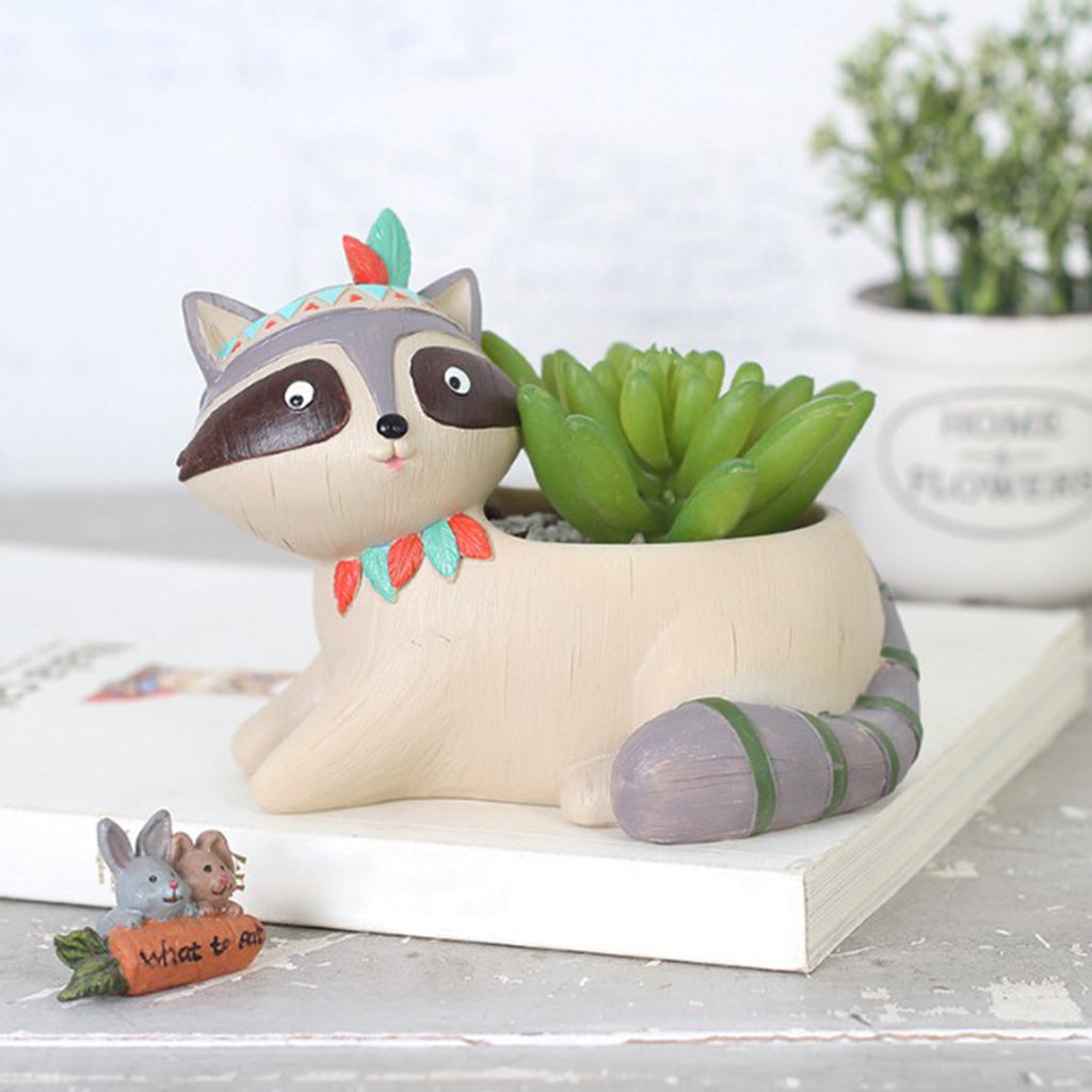 Resin Succulent Pot Cacti Plant Box Fairy Garden Decoration DIY Raccoon