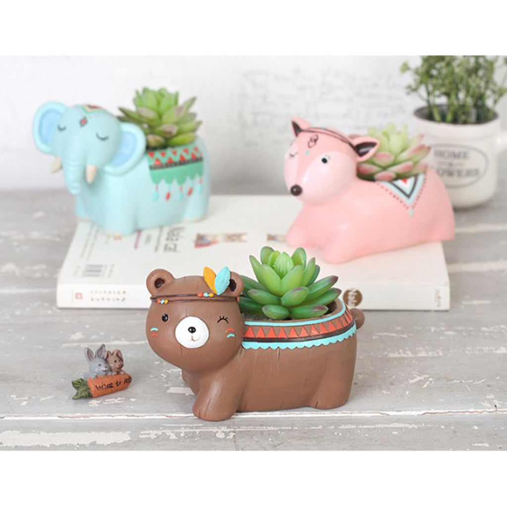 Resin Succulent Pot Cacti Plant Box Fairy Garden Decoration DIY Brown Bear