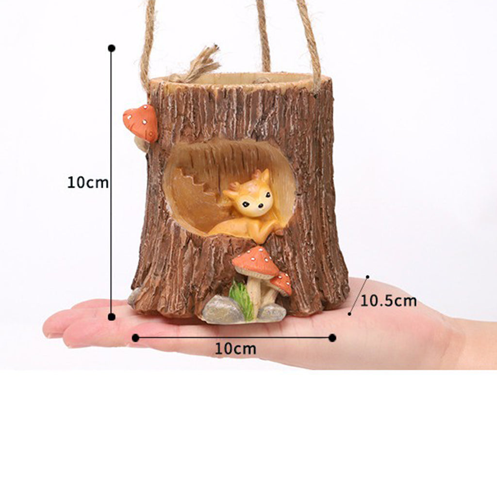 Fake Swing Stump Resin Succulent Flower Pot Cacti Plant Container Fawn