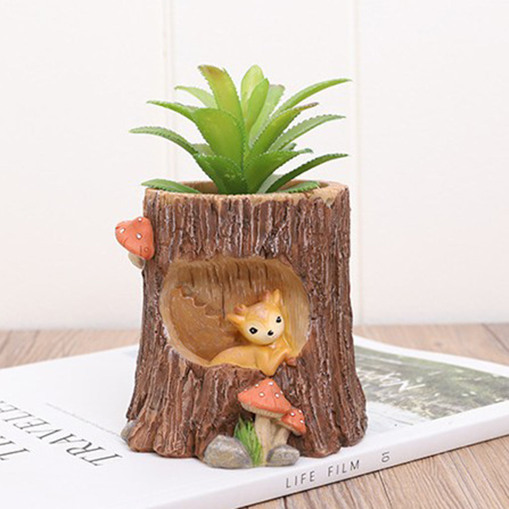 Fake Swing Stump Resin Succulent Flower Pot Cacti Plant Container Fawn