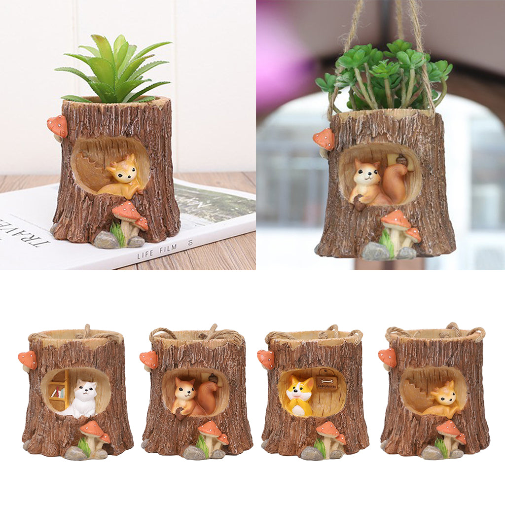 Fake Swing Stump Resin Succulent Flower Pot Cacti Plant Container Fawn