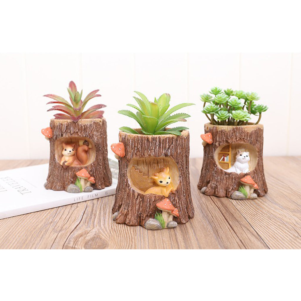 Fake Swing Stump Resin Succulent Flower Pot Cacti Plant Container Fawn