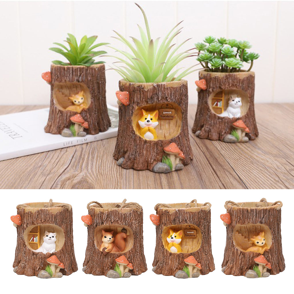 Fake Swing Stump Resin Succulent Flower Pot Cacti Plant Container Fawn