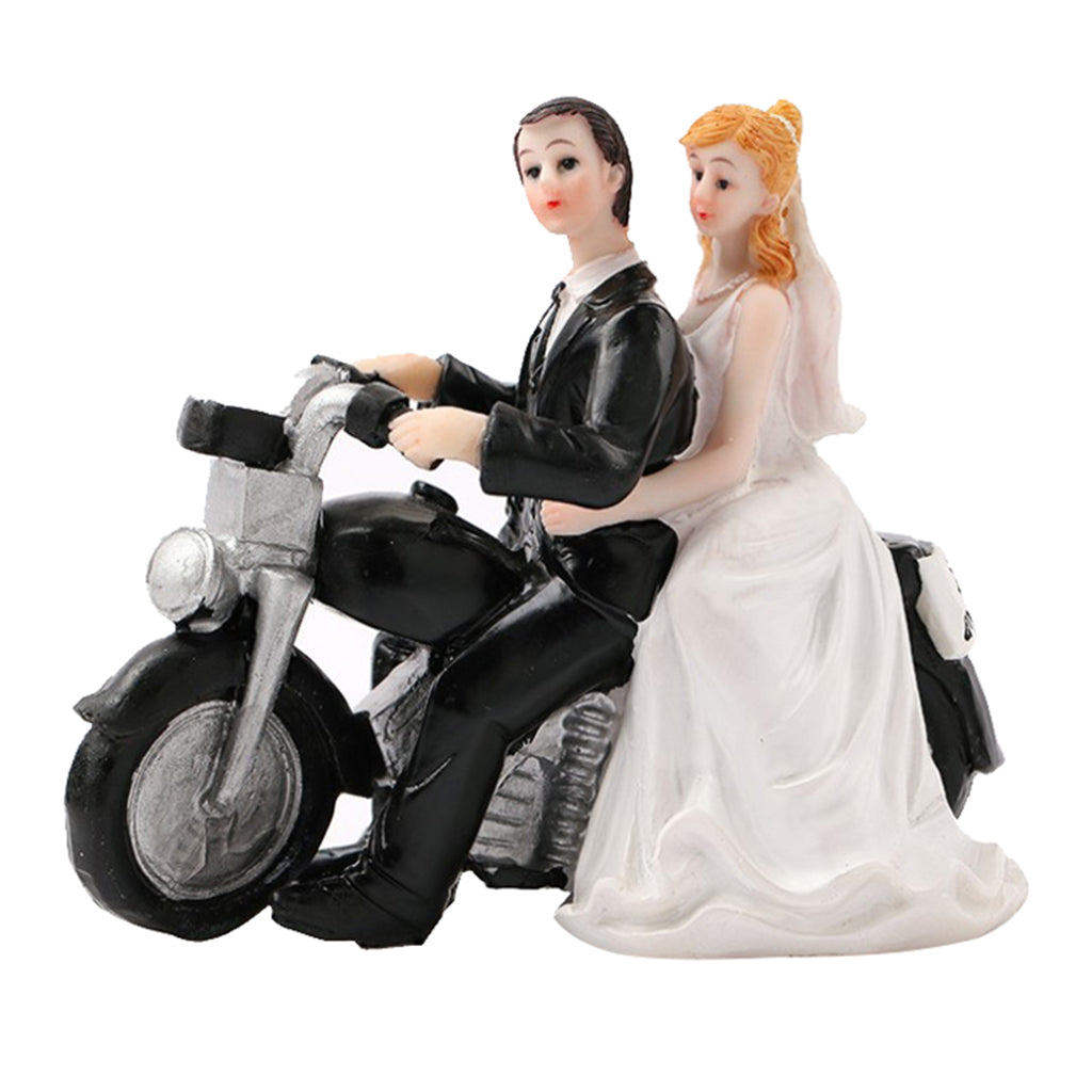 Wedding Bride Groom Couple Motorcycle Resin Figurine Cake Topper Decoration