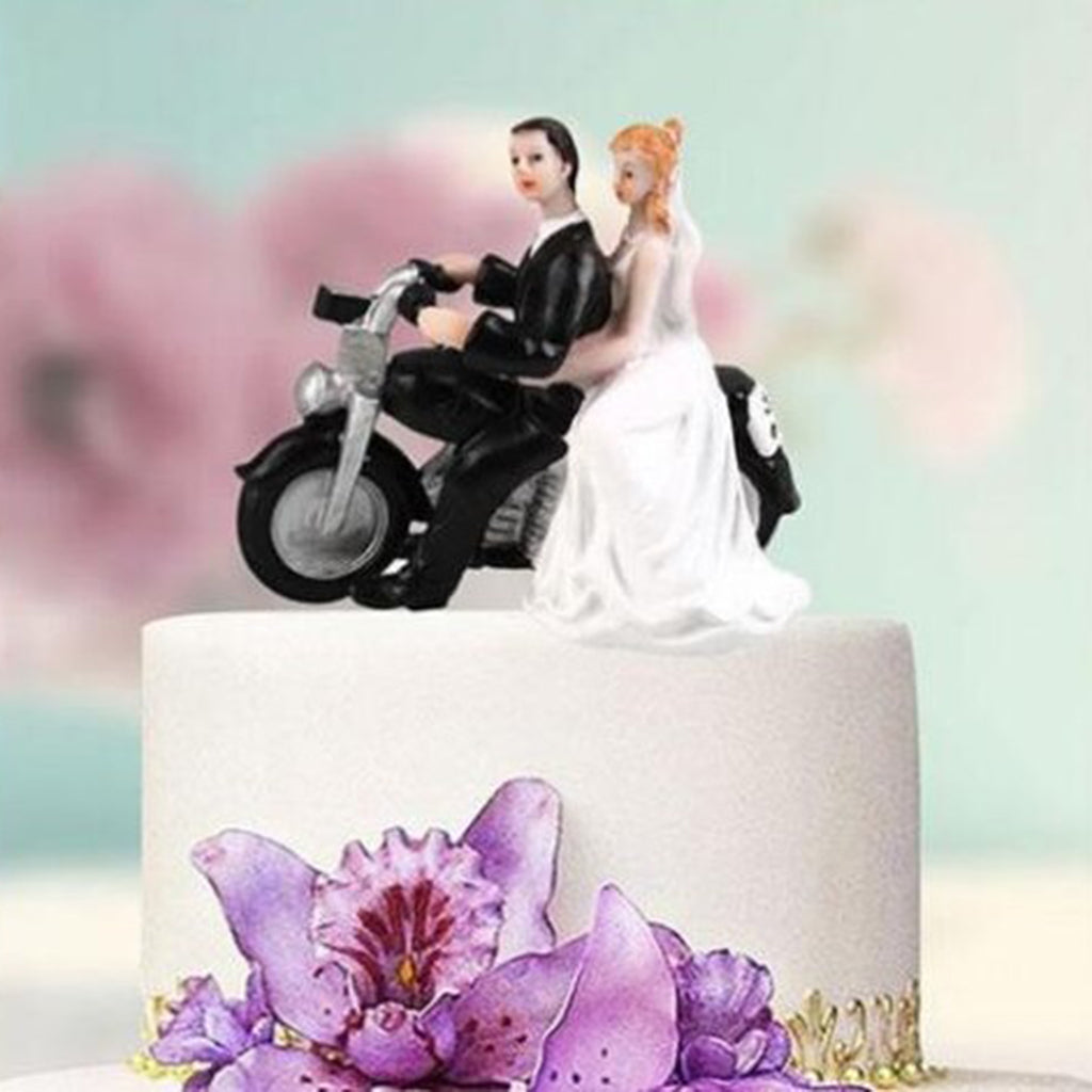 Wedding Bride Groom Couple Motorcycle Resin Figurine Cake Topper Decoration