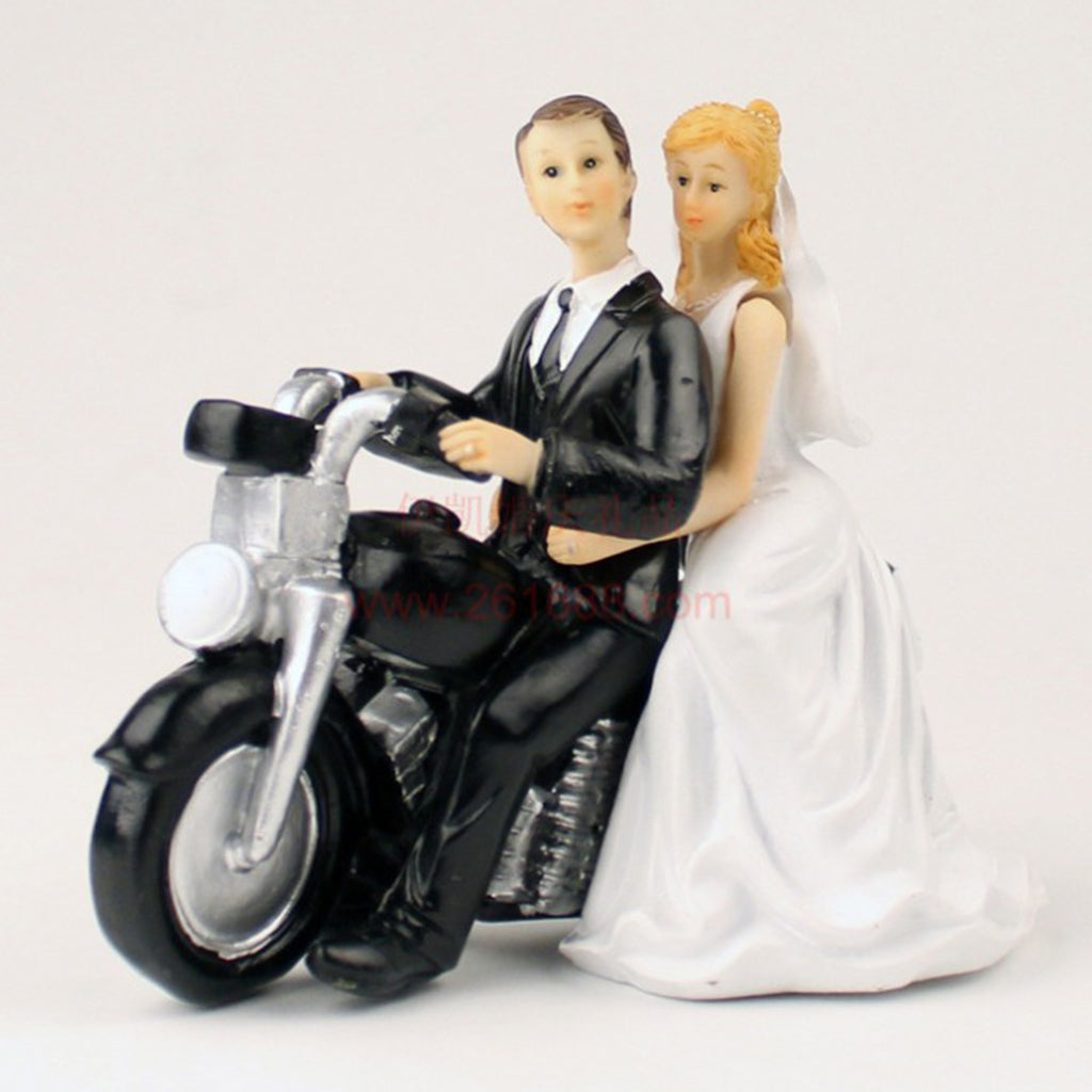 Wedding Bride Groom Couple Motorcycle Resin Figurine Cake Topper Decoration