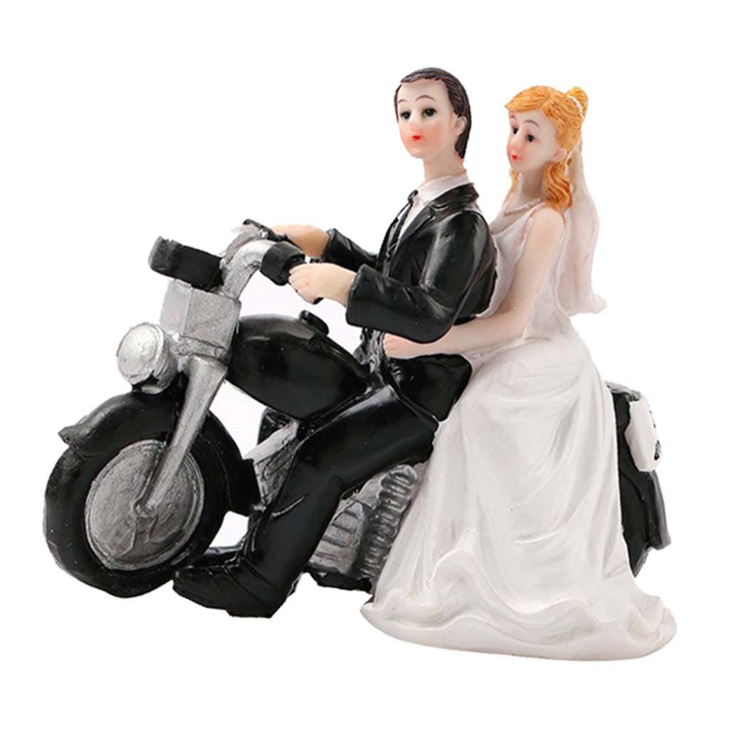 Wedding Bride Groom Couple Motorcycle Resin Figurine Cake Topper Decoration