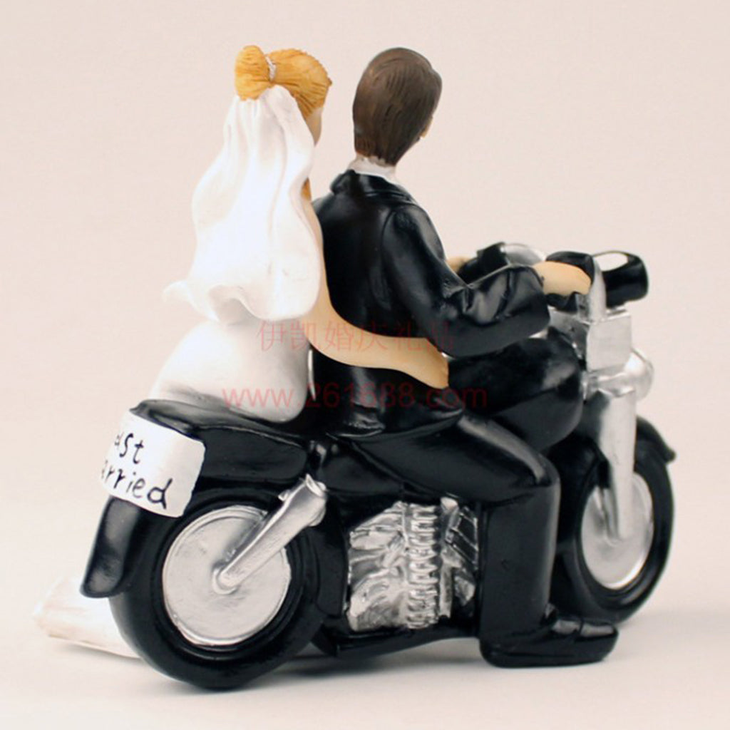 Wedding Bride Groom Couple Motorcycle Resin Figurine Cake Topper Decoration