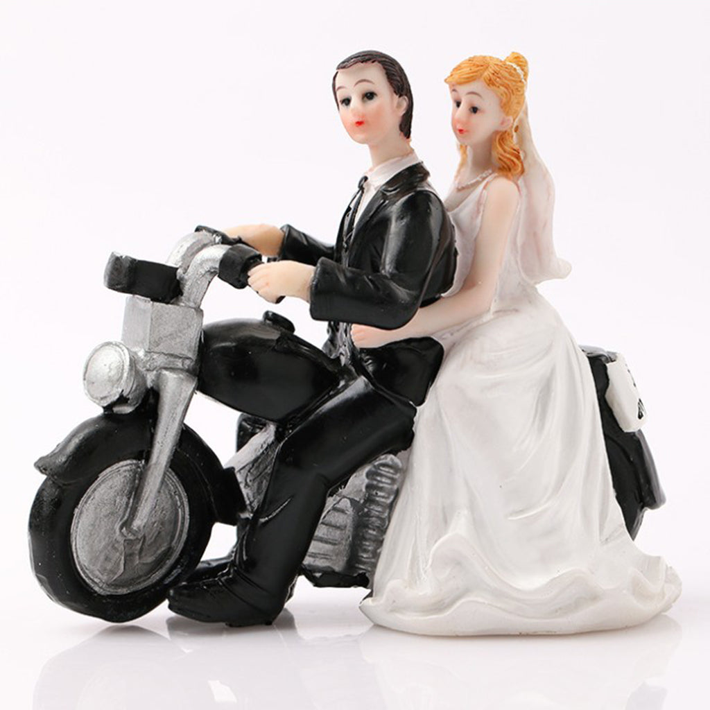 Wedding Bride Groom Couple Motorcycle Resin Figurine Cake Topper Decoration