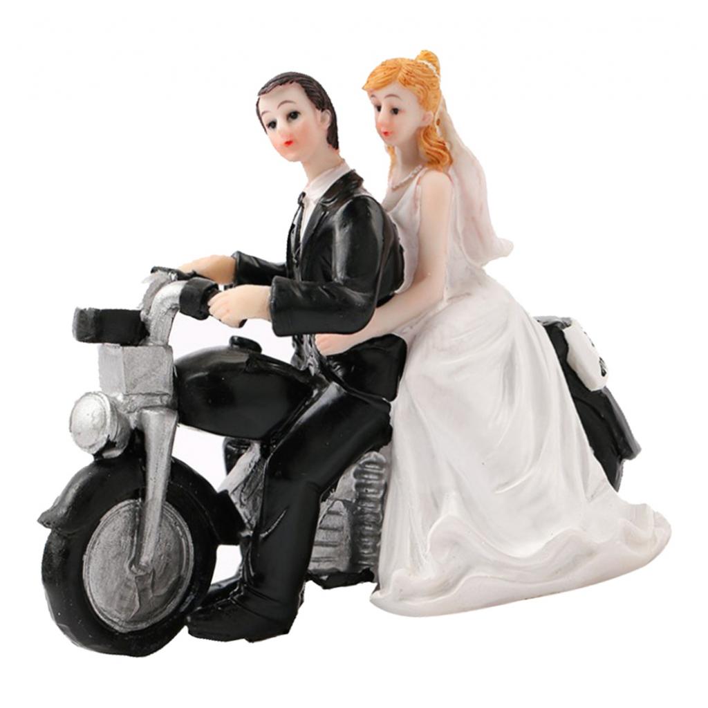 Wedding Bride Groom Couple Motorcycle Resin Figurine Cake Topper Decoration