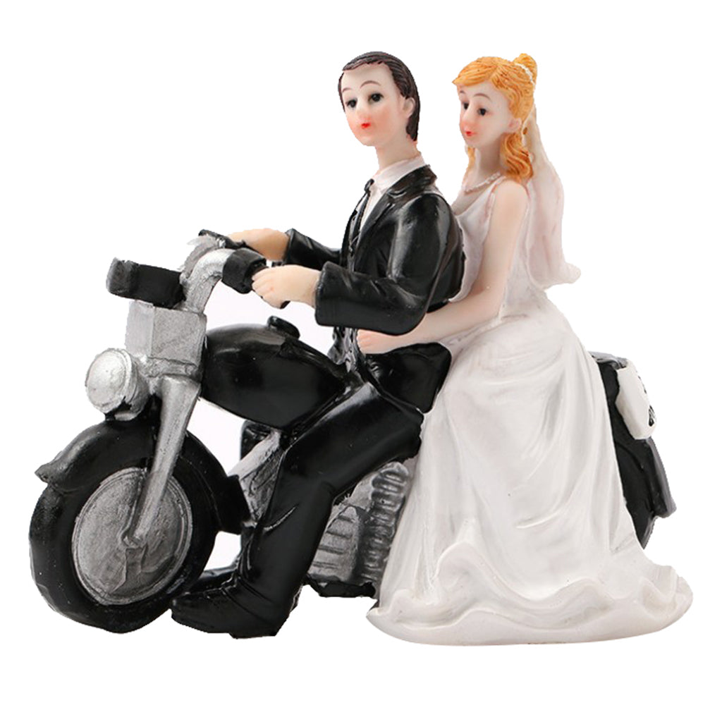 Wedding Bride Groom Couple Motorcycle Resin Figurine Cake Topper Decoration