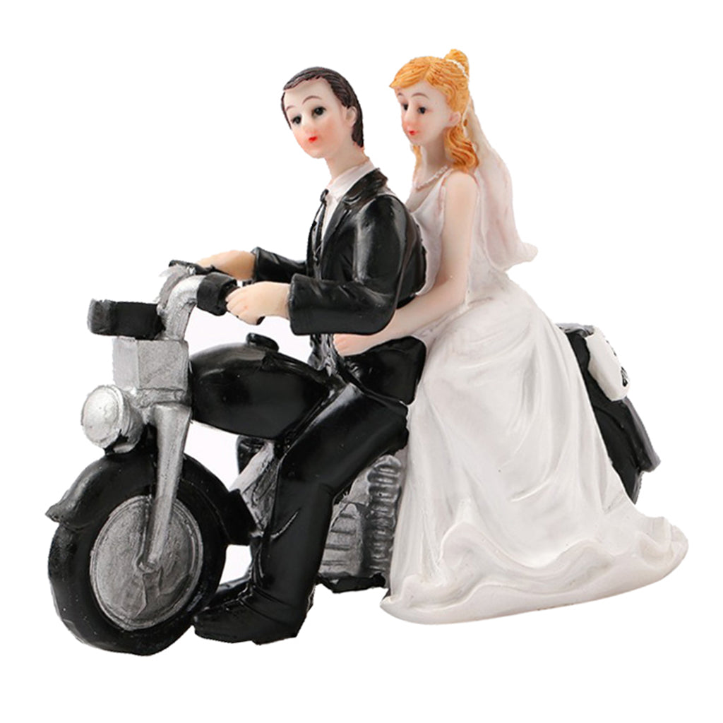 Wedding Bride Groom Couple Motorcycle Resin Figurine Cake Topper Decoration