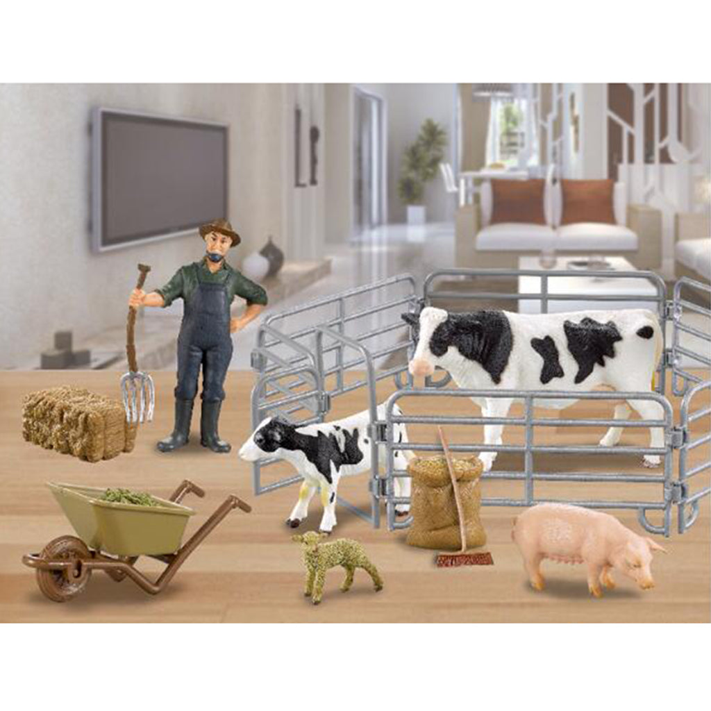 Simulation Plastic Farm Animals Model Series with Fence Kids Pretend Toys