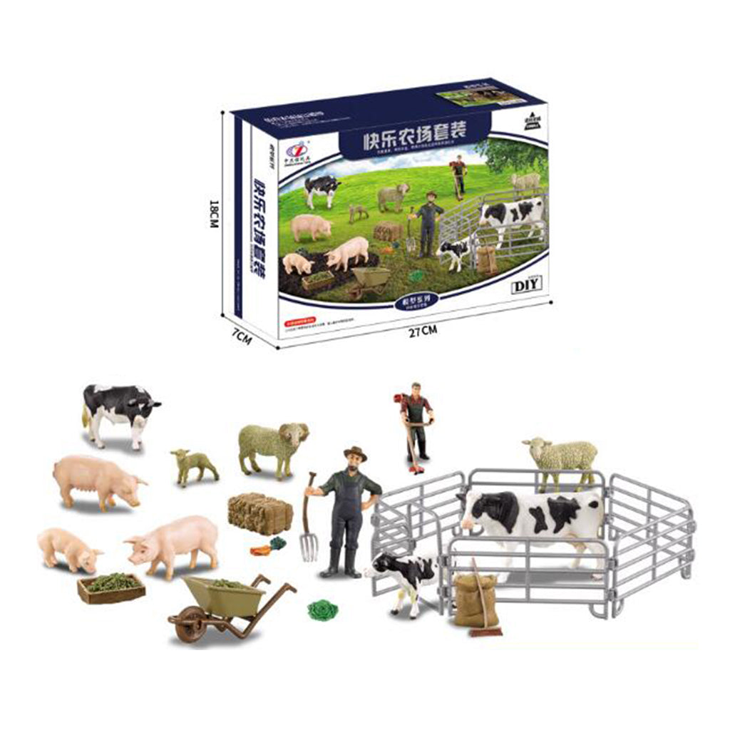 Simulation Plastic Farm Animals Model Series with Fence Kids Pretend Toys