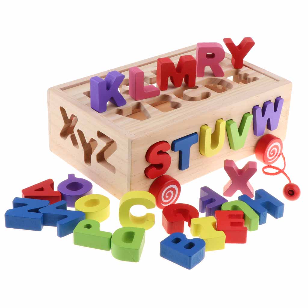 Toddler Wood Shape Sorter Car Pull Along Toy Block Puzzle Development Letter