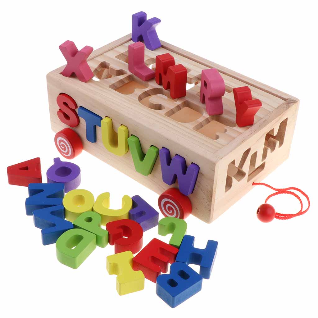 Toddler Wood Shape Sorter Car Pull Along Toy Block Puzzle Development Letter