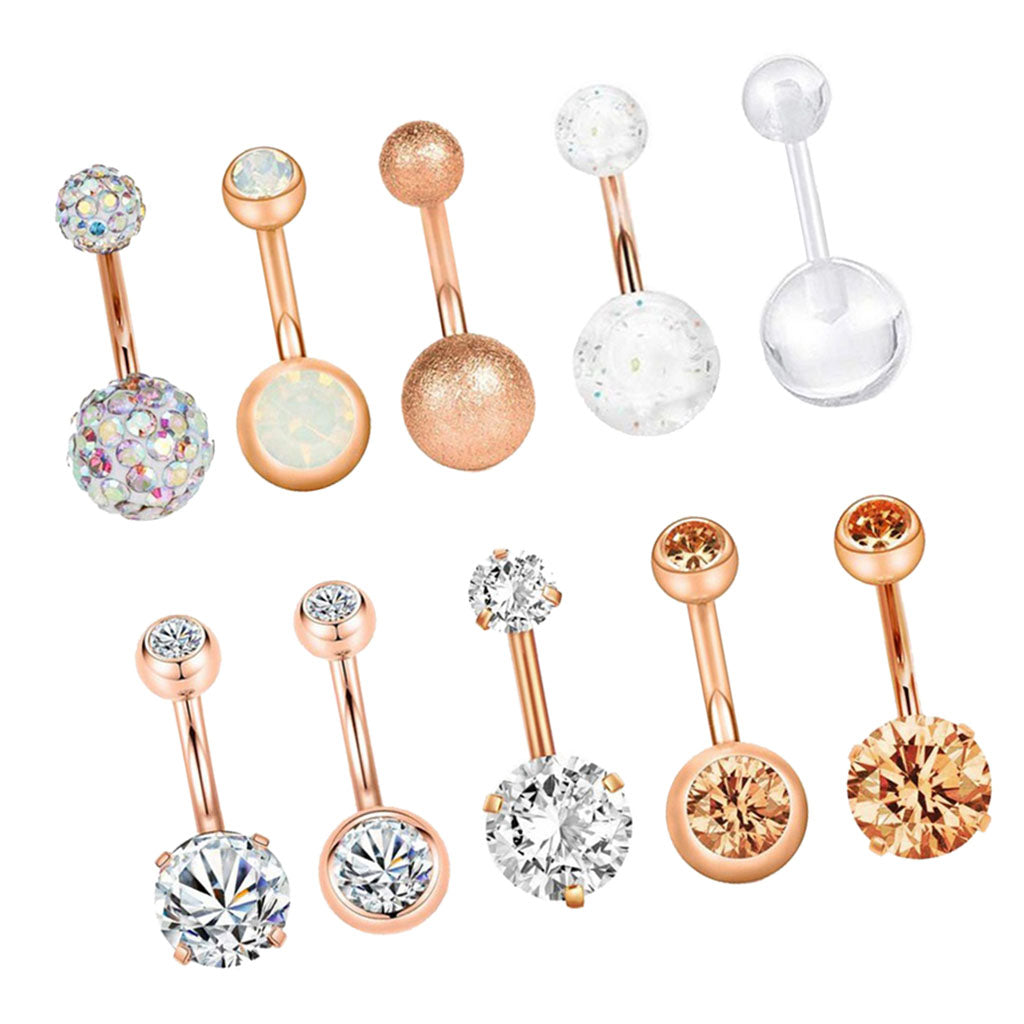 10PCS Lot Body Piercing Labret Tongue Eyebrow Barbells Mix Jewelry Rose Gold