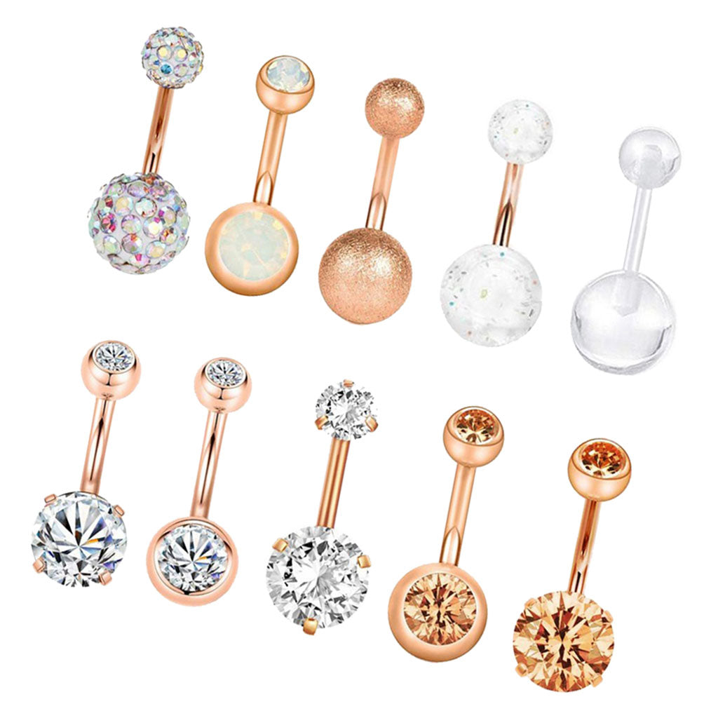 10PCS Lot Body Piercing Labret Tongue Eyebrow Barbells Mix Jewelry Rose Gold