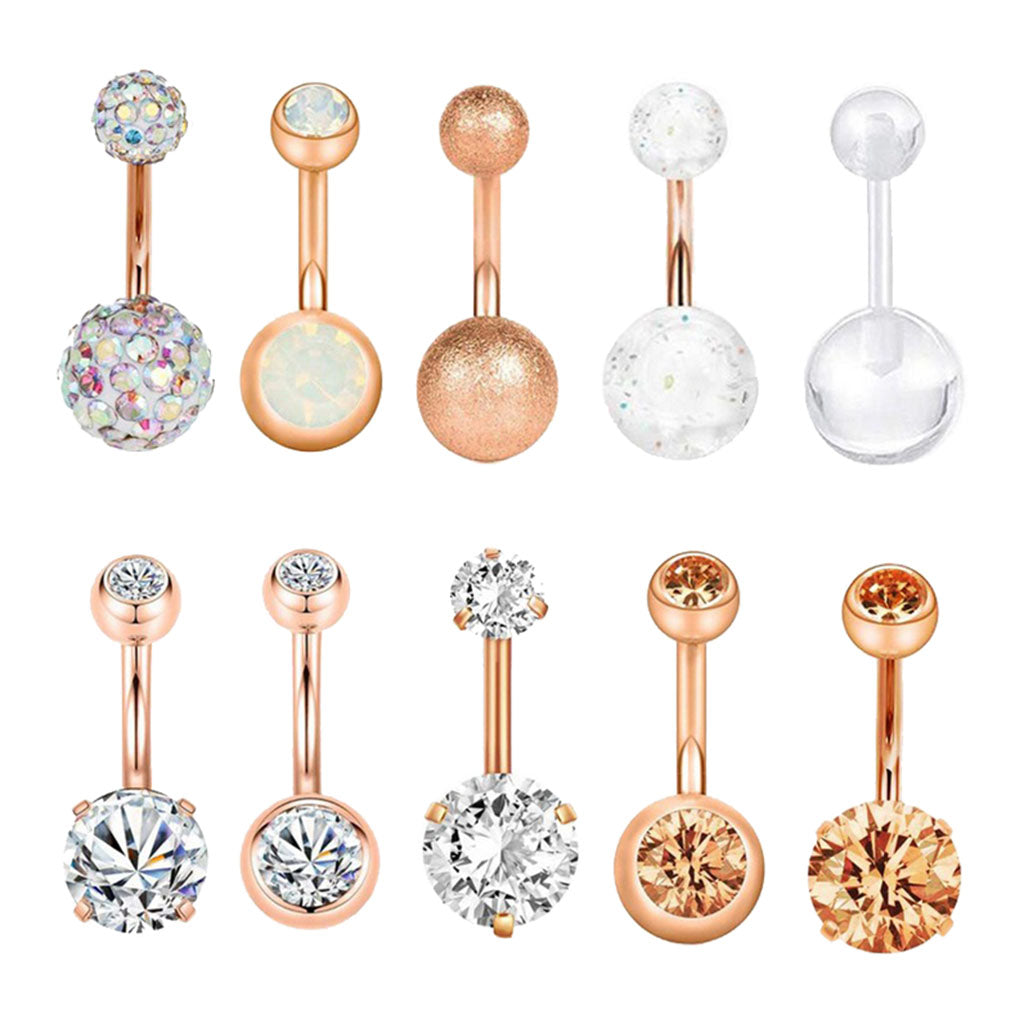 10PCS Lot Body Piercing Labret Tongue Eyebrow Barbells Mix Jewelry Rose Gold