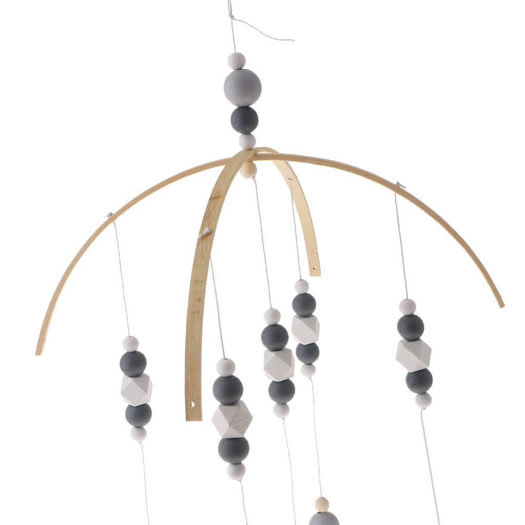 Kids Crib Mobile Bell Wooden Wind Chime Hanging Room Decor Gray and Silver