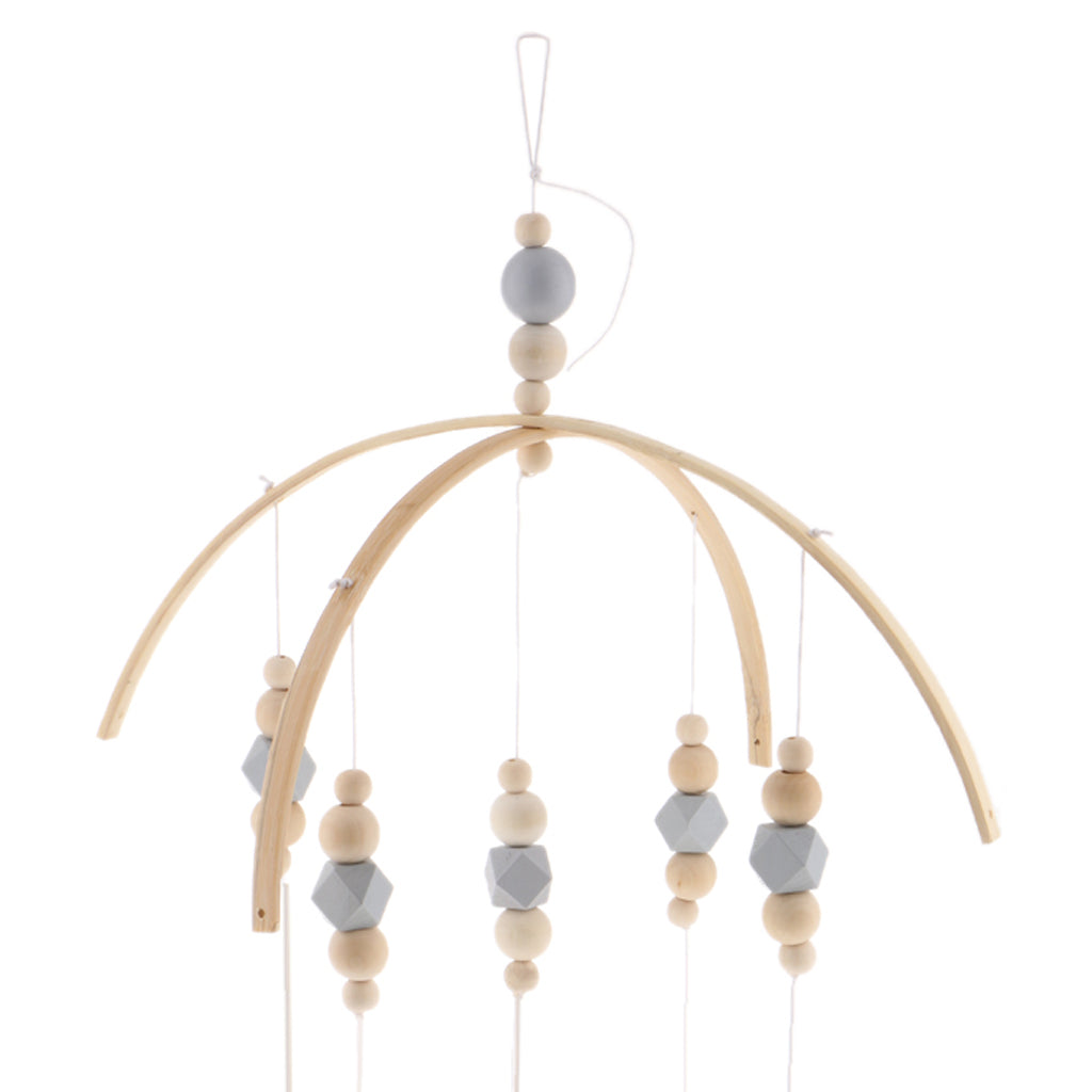 Kids Crib Mobile Bell Wooden Wind Chime Hanging Room Decor Gray - A