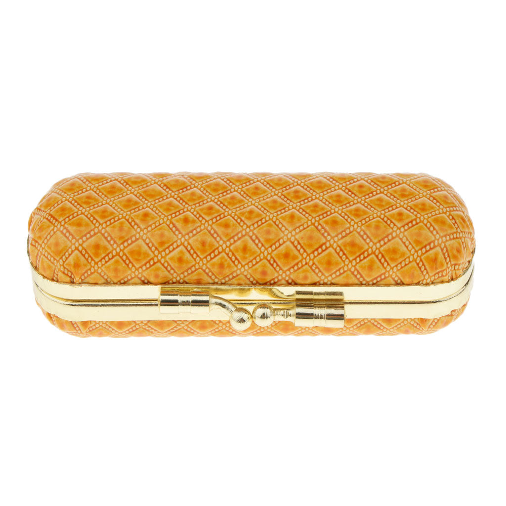 Leather Lipstick Lip Gloss Case Storage Box Balm Holder with Mirror Orange