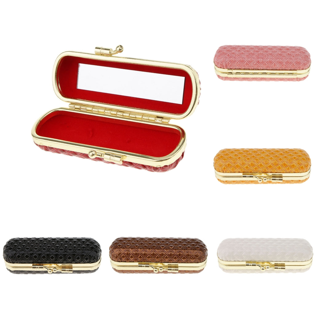 Leather Lipstick Lip Gloss Case Storage Box Balm Holder with Mirror Red