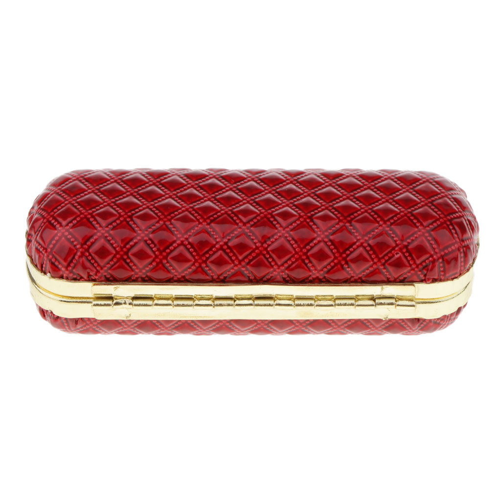 Leather Lipstick Lip Gloss Case Storage Box Balm Holder with Mirror Red