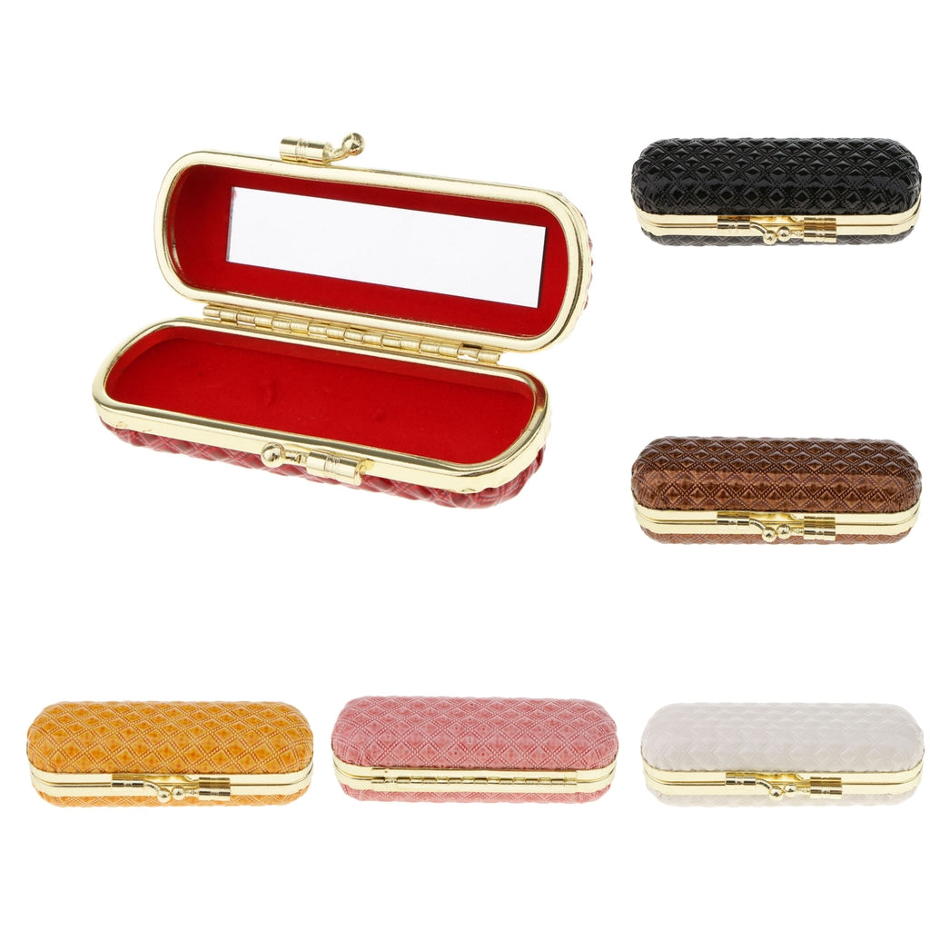 Leather Lipstick Lip Gloss Case Storage Box Balm Holder with Mirror Red