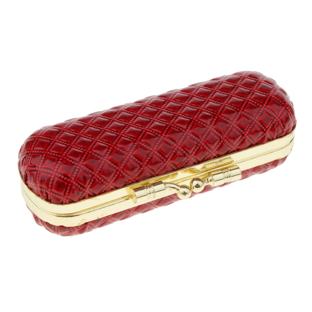 Leather Lipstick Lip Gloss Case Storage Box Balm Holder with Mirror Red