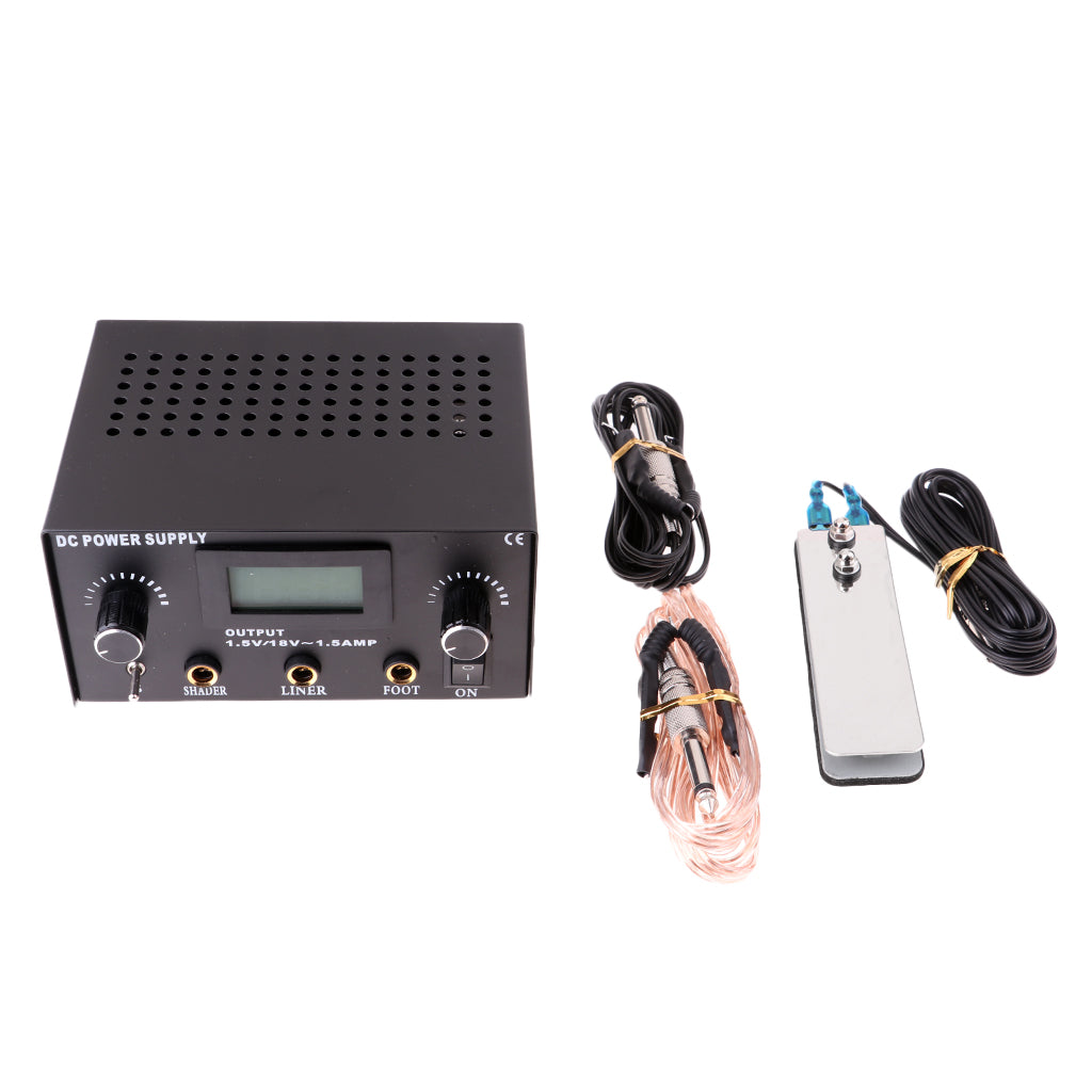 Dual Digital Tattoo Power Supply with Foot Pedal and 2 Clip Cords Set