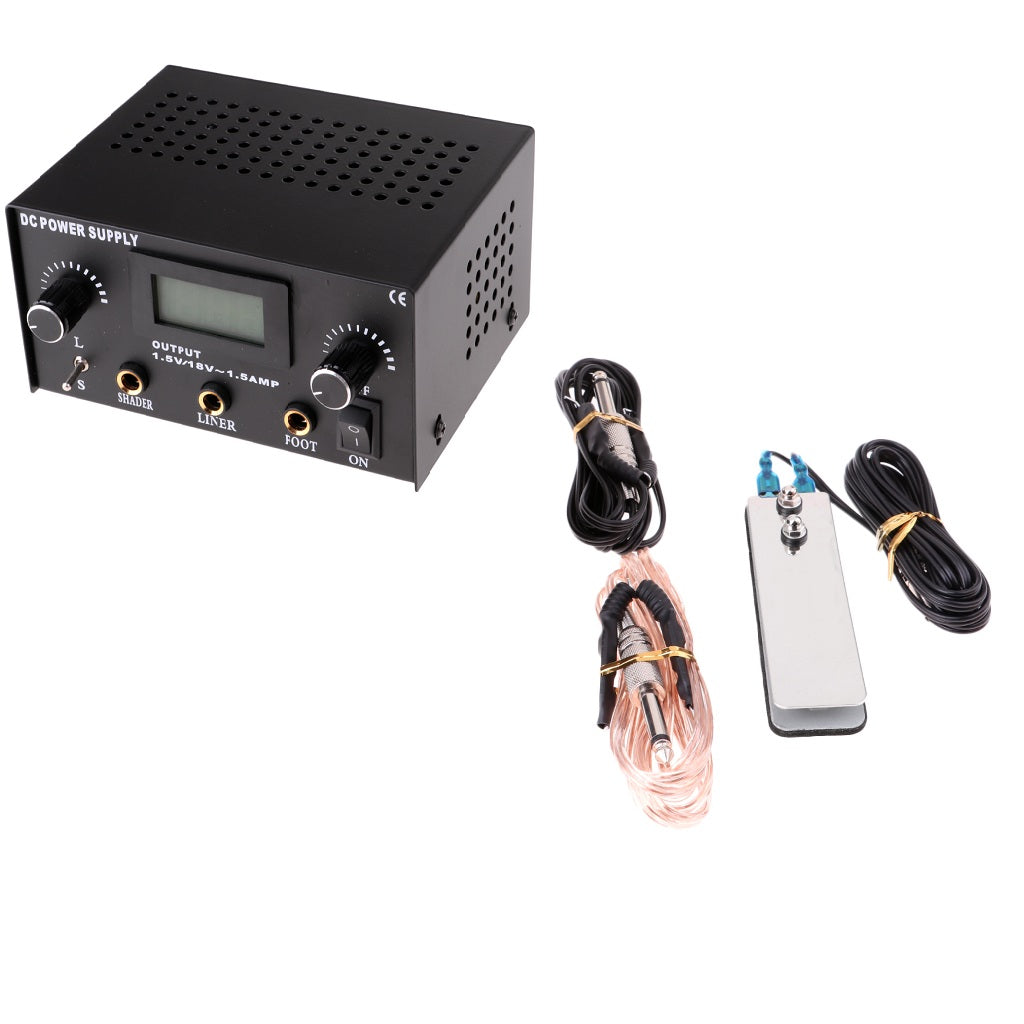 Dual Digital Tattoo Power Supply with Foot Pedal and 2 Clip Cords Set