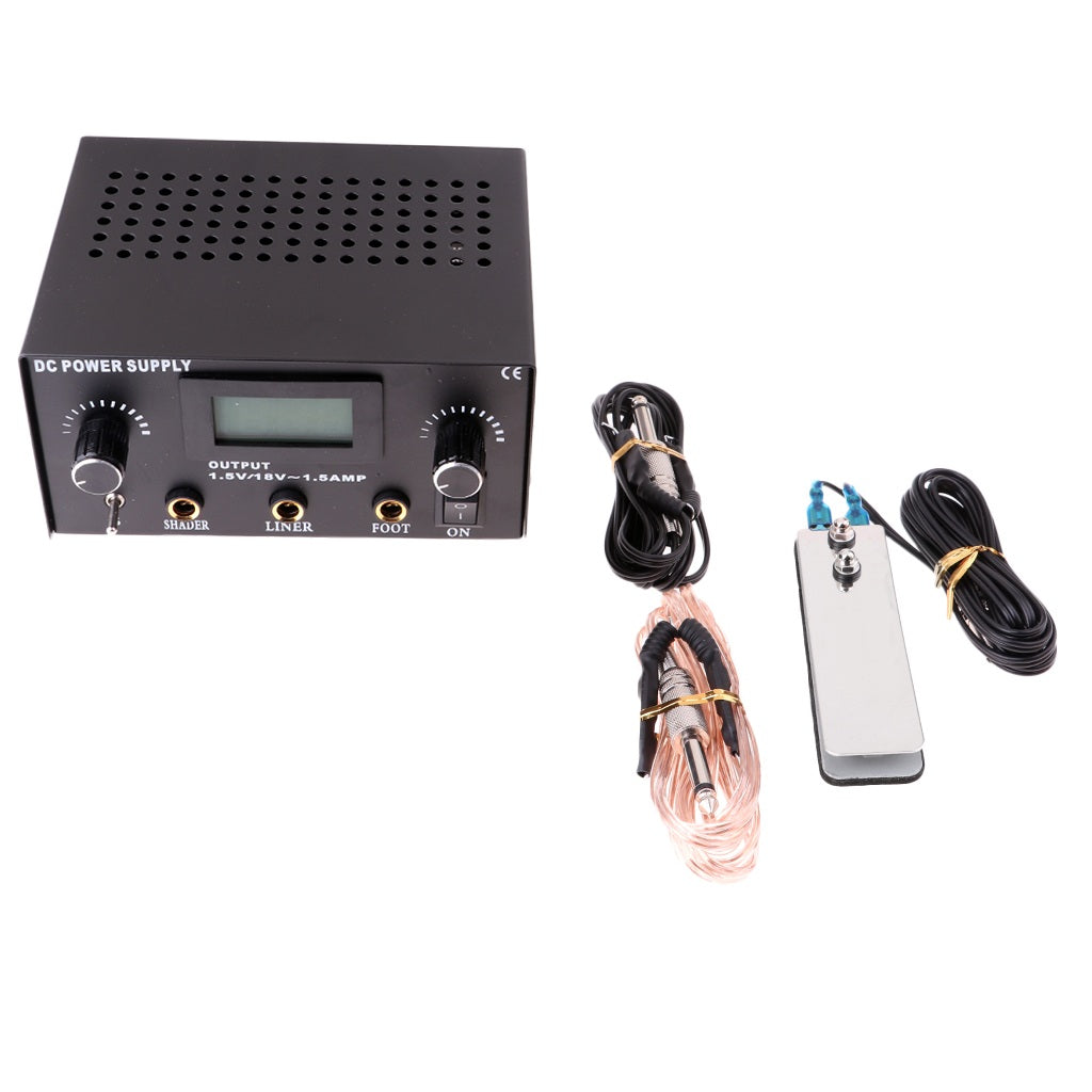 Dual Digital Tattoo Power Supply with Foot Pedal and 2 Clip Cords Set