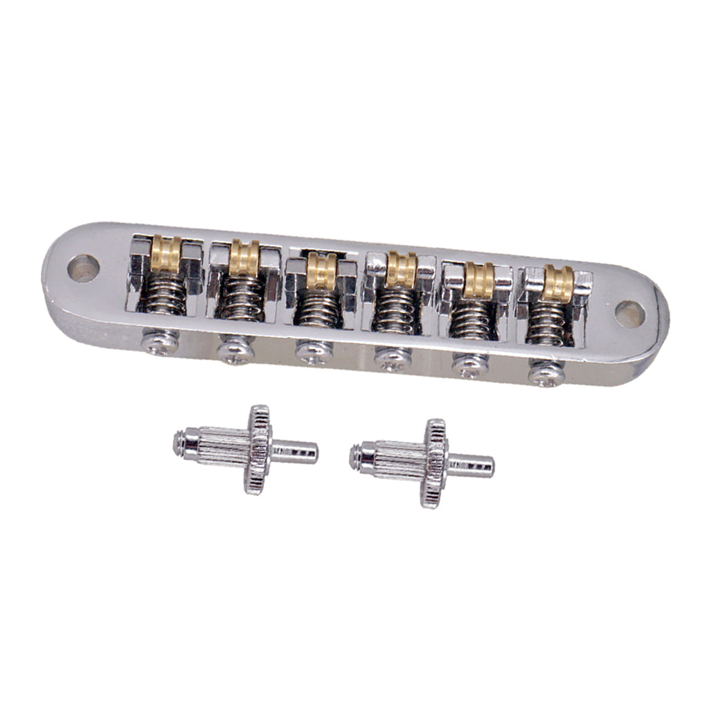 1 Set Roller Saddle Locking Bridge with Studs for Electric Guitar Silver