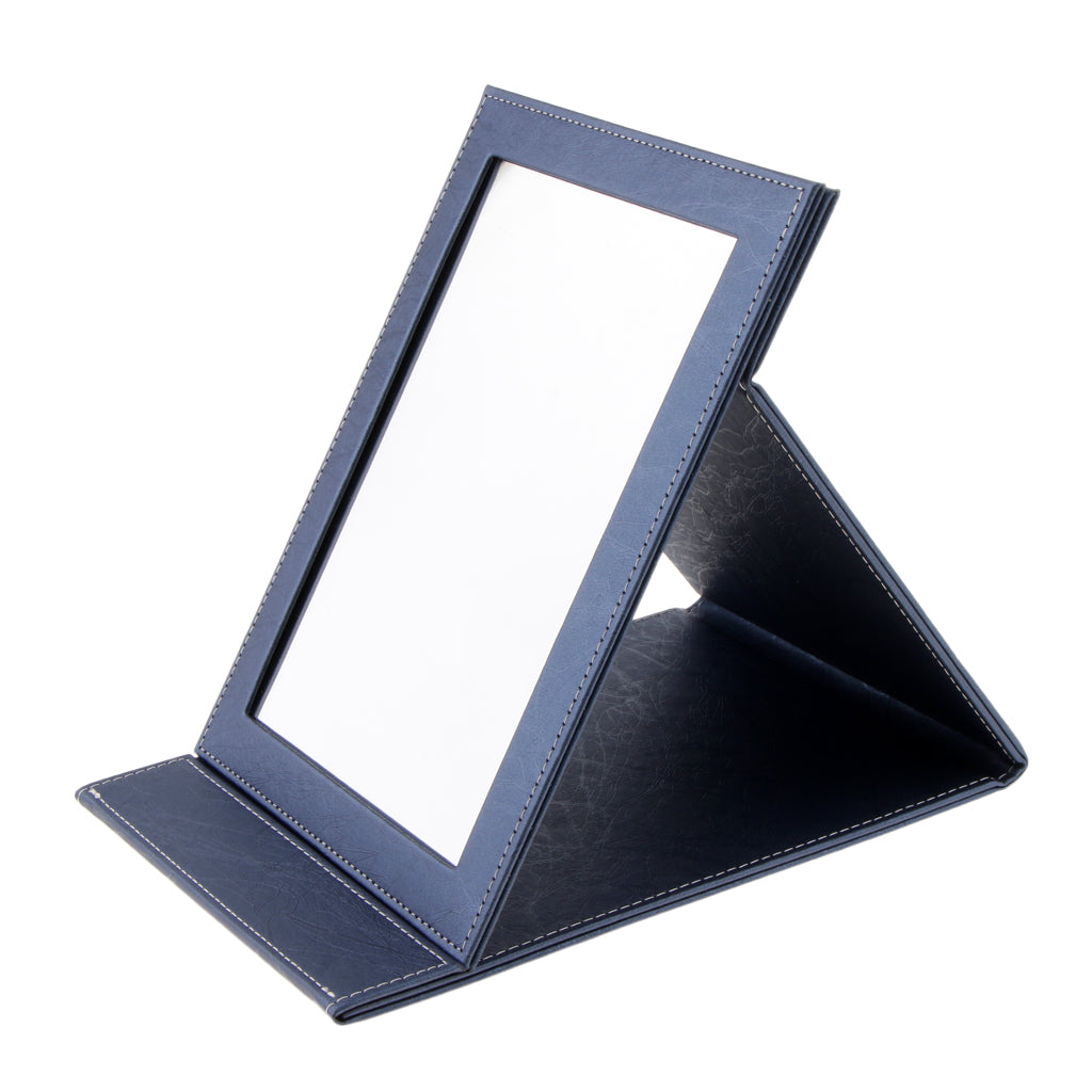 PU Leather Makeup Foldable Mirror Portable Compact Pocket Cosmetic Mirror Blue