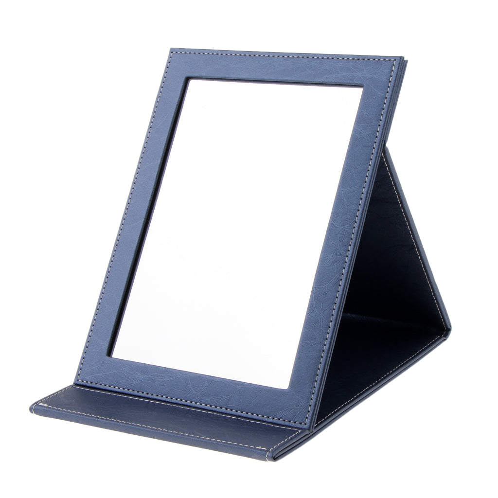 PU Leather Makeup Foldable Mirror Portable Compact Pocket Cosmetic Mirror Blue